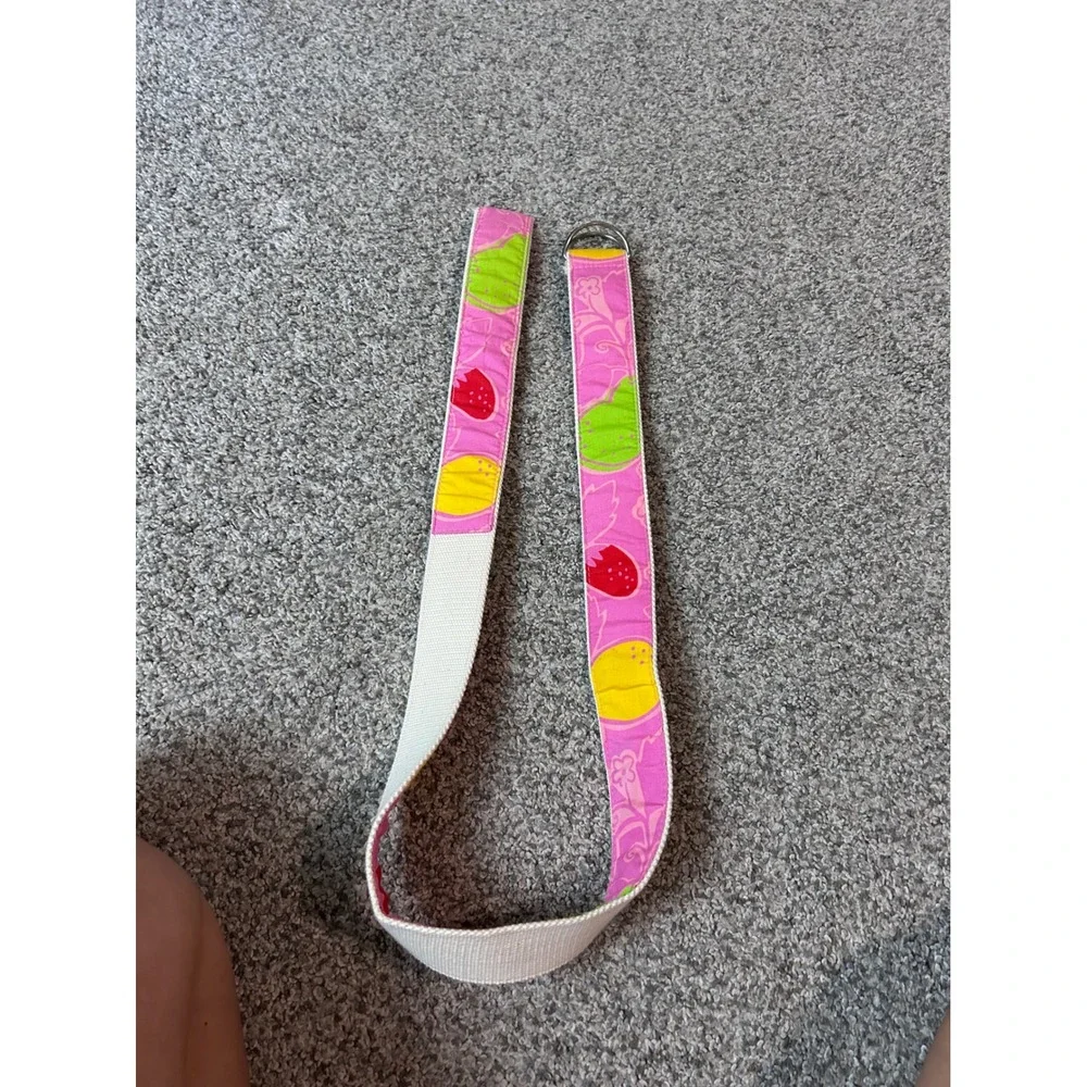 Lilly Pulitzer Pink Fruit Print D-Ring Belt Womens Medium Cotton Webbing Preppy